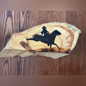Western Rustic Wood Art with Cowboy and Horse By Don Goforth signed and numbered